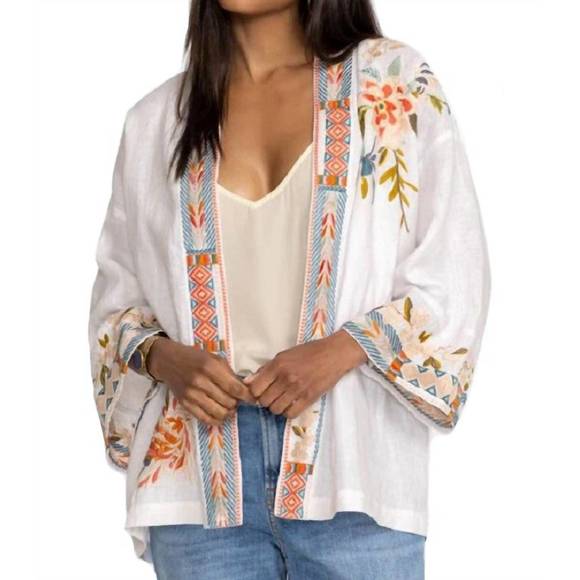 NEW JOHNNY WAS ceretti linen cropped kimono in white